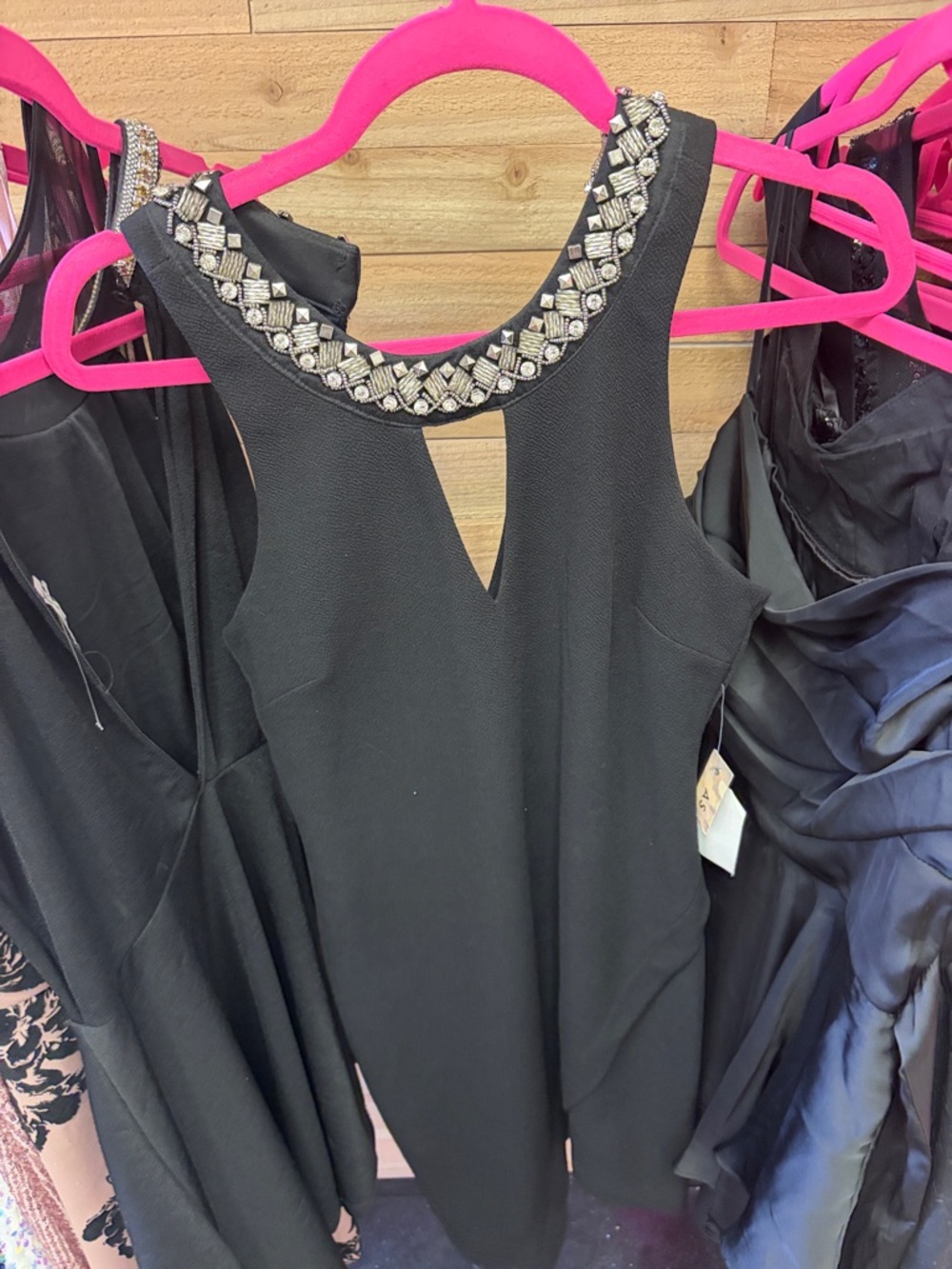 As U Wish Black Mini Dress with Jeweled Neckline